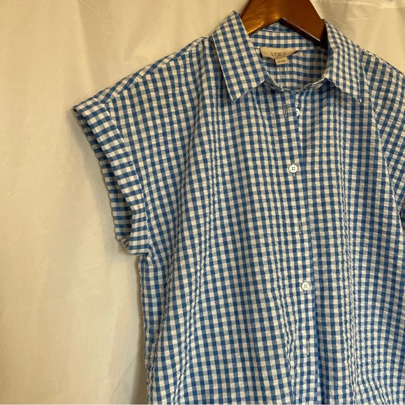 LOFT Women’s Button Down Gingham Blue White Short Sleeve Top Size XS - Picture 5 of 12